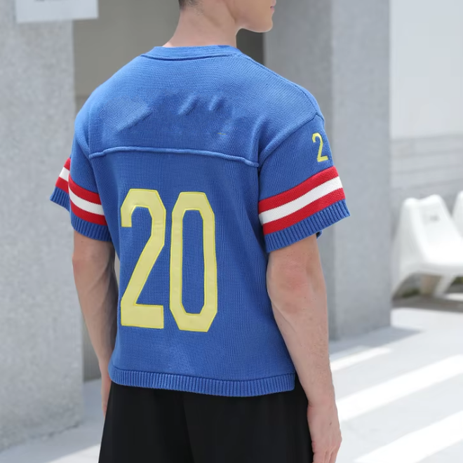 Pullover Short Sleeve Football V Neck Knitwear Jerseys